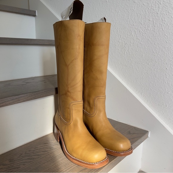 NWOB Frye Anthropologie Campus 14L Wide Calf Montana Leather Boots Banana Yellow - Picture 5 of 13